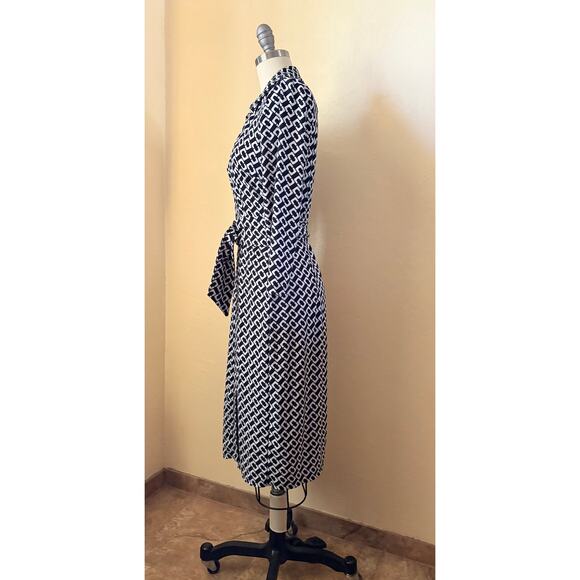 Chaps Black & White Belted Wrap Dress Small - Picture 4 of 6